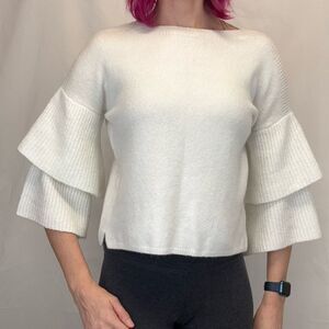 Falls Creek Women’s Ruffle Sleeve Sweater Ivory Cropped Knit Pullover S